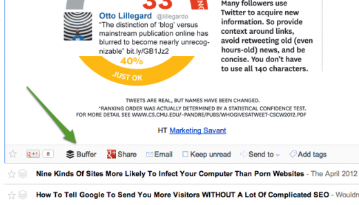 buffer google reader 520x297 Send it later service Buffer expands Chrome extension to support Facebook, Google Reader and more