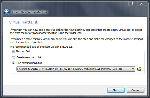 Configuring the Chromium OS VDI in VirtualBox