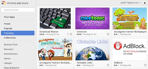 Chrome Web Store Trending View