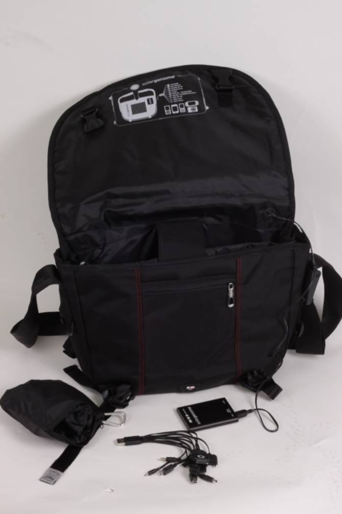 The bag comes with a battery, to collect from the solar panel, and usb charging adaptors: the bag comes with a battery, to collect from the solar panel, and usb charging adaptors