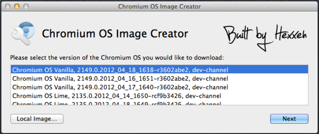The Chromium OS disk creator tool for Mac OS X